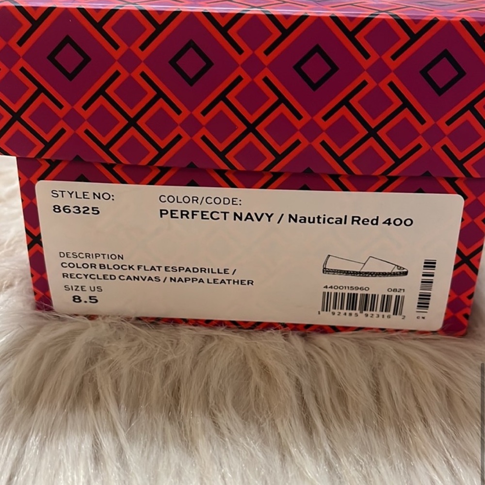 Tory Burch Recycled Canvas Leather Navy Red Color Block Espadrille Shoes - Picture 11 of 15